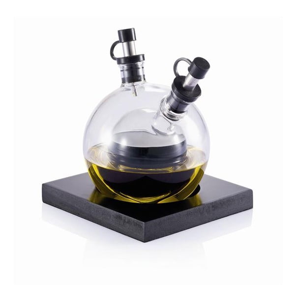 Zestaw butelek na ocet i olej z ręcznie dmuchanego szkła z tacką XD Design Orbit-image-1