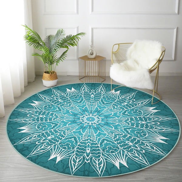 Turkusowy okrągły dywan odpowiedni do prania i robotów sprzątających ø 100 cm Comfort – Mila Home-image-4