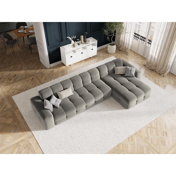 Szary aksamitny narożnik (prawostronny) Kendal – Micadoni Home-image-1