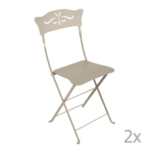 Komplet 2 beżowych składanych krzeseł ogrodowych Fermob Bagatelle
