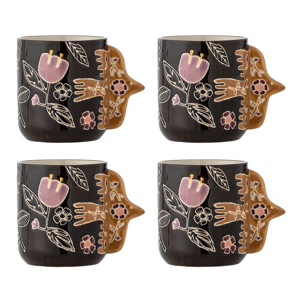 Ciemnobrązowe kamionkowe filiżanki zestaw 4 szt. do latte 325 ml Vivielle – Bloomingville