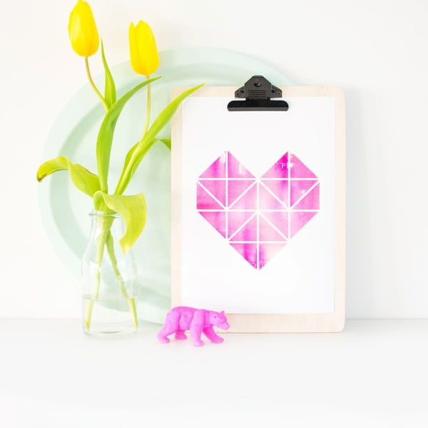 Plakat Origami Herz Pink, A3