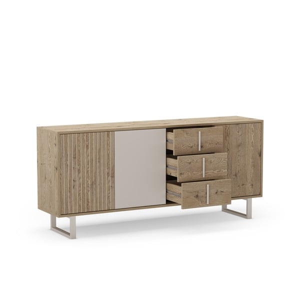 Szara niska komoda w dekorze dębu 180x80 cm Millay – Marckeric-image-4