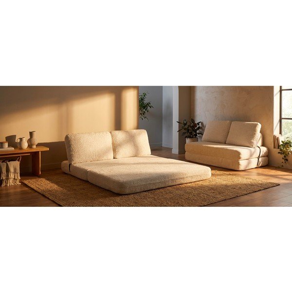 Biała rozkładana sofa z materiału bouclé 150 cm Faster – Mauro Ferretti-image-1