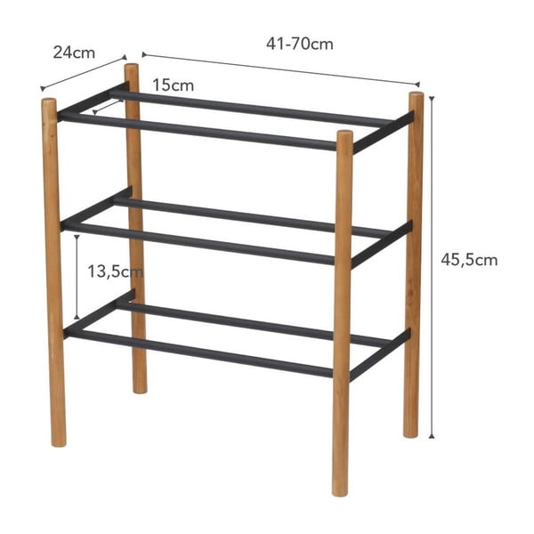 Czarno-naturalny metalowy teleskopowy regał na buty – YAMAZAKI-image-2