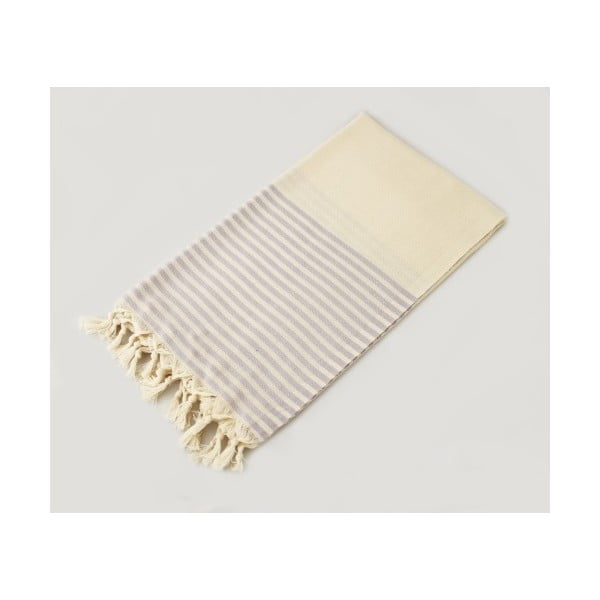 Biały ręcznik w jasnoniebieskie paski Hammam Marine Style, 100x170 cm