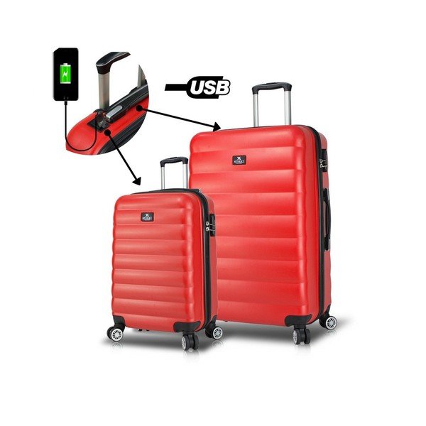 Zestaw 2 czerwonych walizek na kółkach z USB My Valice RESSNO Cabin & Large-image-1