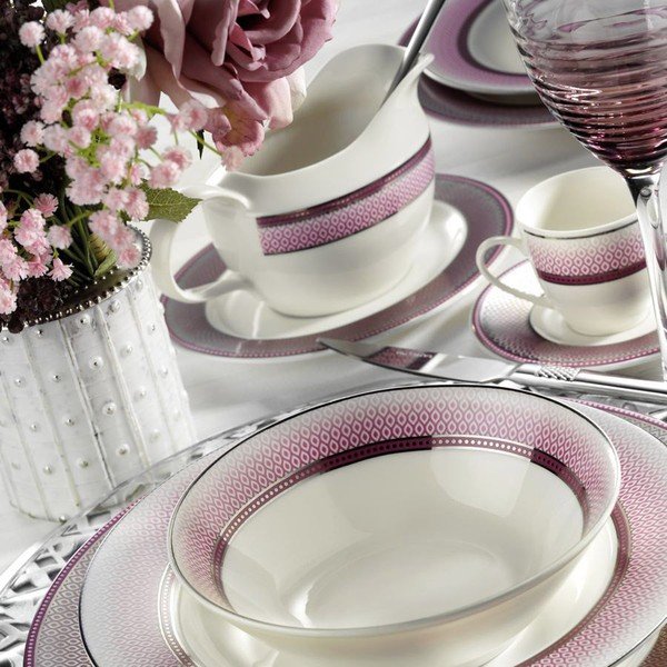 Komplet naczyń porcelanowych 59-częściowy Kutahya Rose-image-1