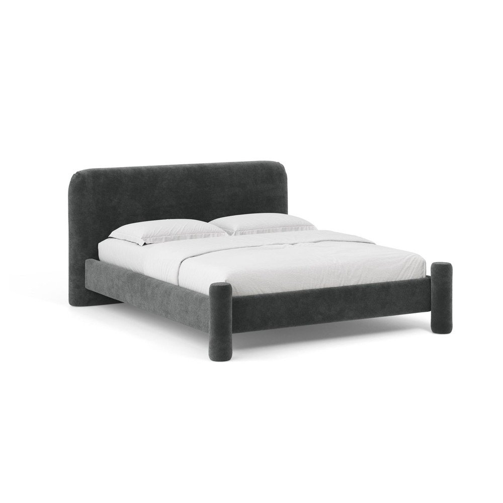 Ciemnoszare tapicerowane łóżko dwuosobowe ze stelażem 180x200 cm Vera – Micadoni