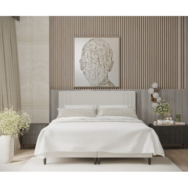 Beżowe tapicerowane łóżko dwuosobowe ze schowkiem 140x200 cm Musca – Maison de Rêve-image-3