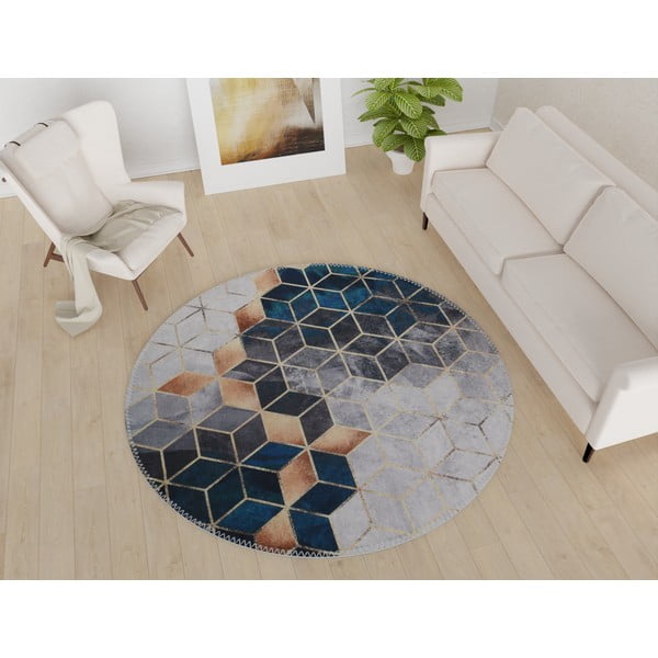 Biało-morski okrągły dywan odpowiedni do prania ø 100 cm – Vitaus-image-1