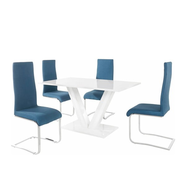 Zestaw stołu i 4 niebieskich krzeseł Støraa Aaron