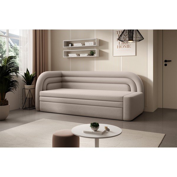 Beżowa aksamitna rozkładana/ze schowkiem sofa lewostronna 223 cm Fabillo – ELTAP-image-3