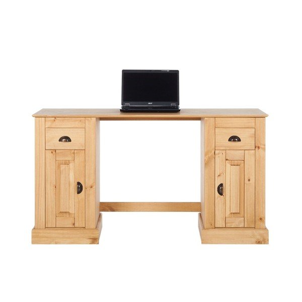 Naturalne biurko z drewna sosnowego z 2 drzwiczkami Støraa Tommy-image-3