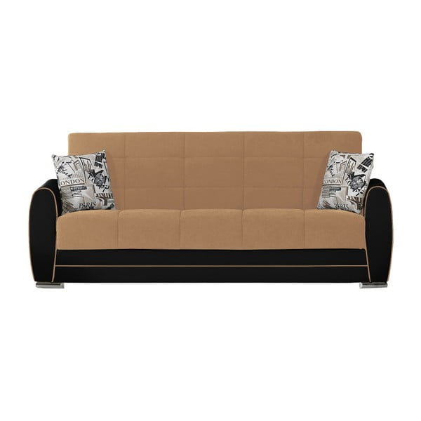 Ciemnobeżowo-czarna trzyosobowa sofa rozkładana ze schowkiem Esidra Rest