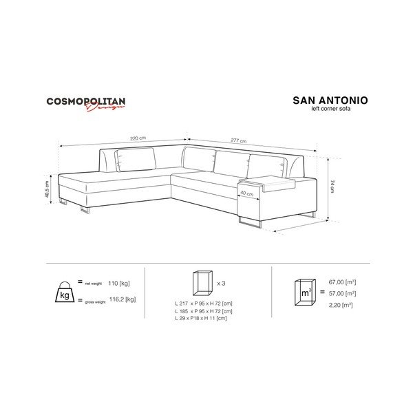 Ciemnoniebieska rozkładana sofa lewostronna Cosmopolitan Design San Antonio-image-2