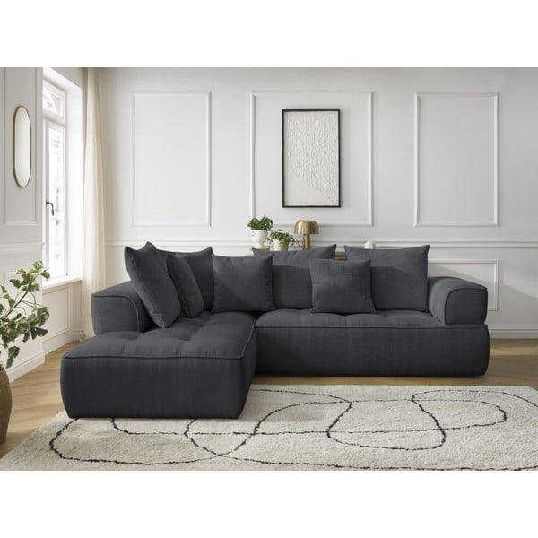 Ciemnoszary narożnik z tkaniny szenilowej (lewostronny/w kształcie litery L) Whesley – Bobochic Paris-image-1