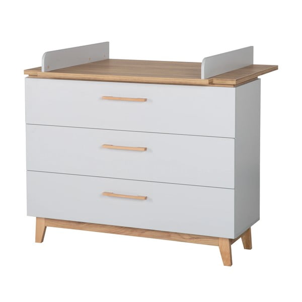 Jasnoszara niska komoda dziecięca w dekorze dębu z przewijakiem 117x104 cm Caro – Roba