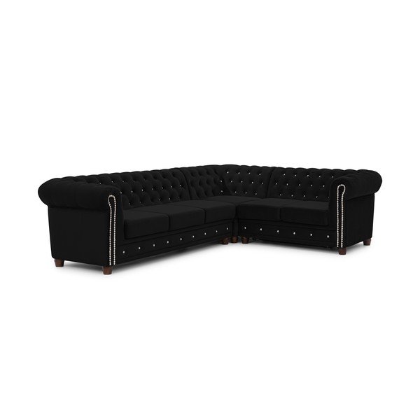 Czarny aksamitny rozkładany narożnik (prawostronny/w kształcie litery L) York Blik – Ropez