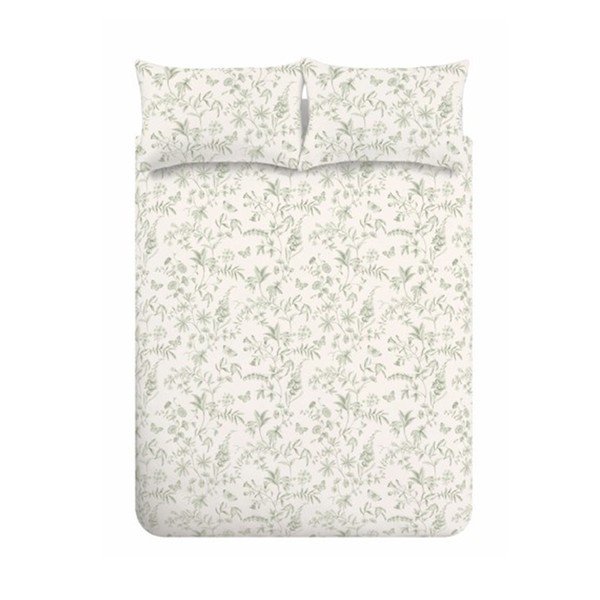 Zielono-kremowa bawełniana pościel jednoosobowa 135x200 cm Thea Floral – Bianca