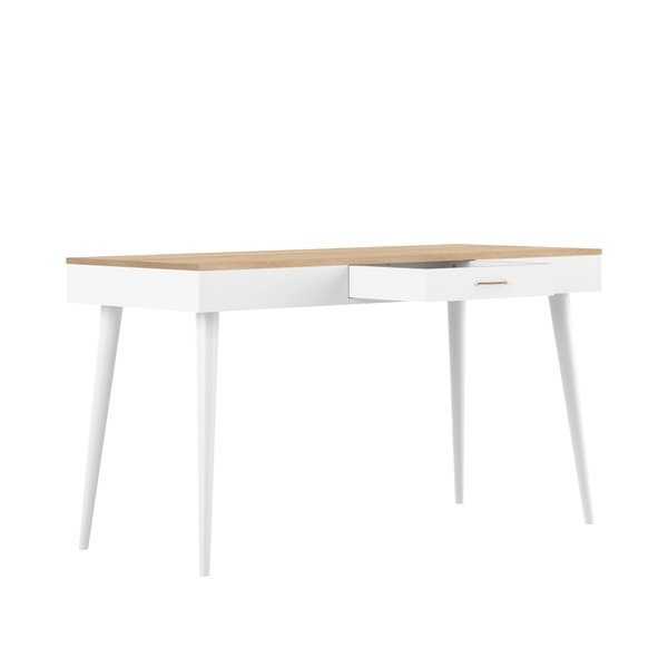 Białe biurko z blatem w dekorze dębu 134x59 cm – TemaHome -image-3