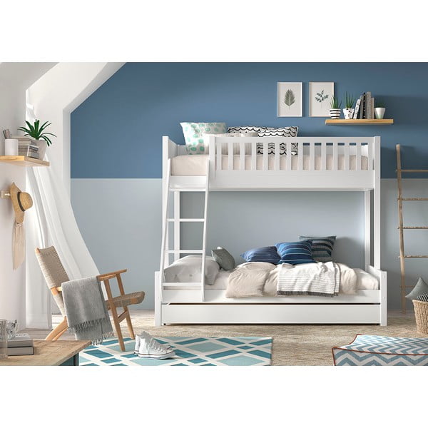 Białe piętrowe łóżko dziecięce z litego drewna sosnowego ze schowkiem 140x200/90x200 cm SCOTT – Vipack-image-3