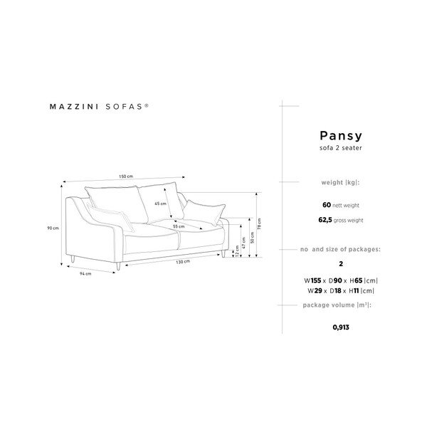 Beżowa sofa Mazzini Sofas Pansy, 150 cm-image-3