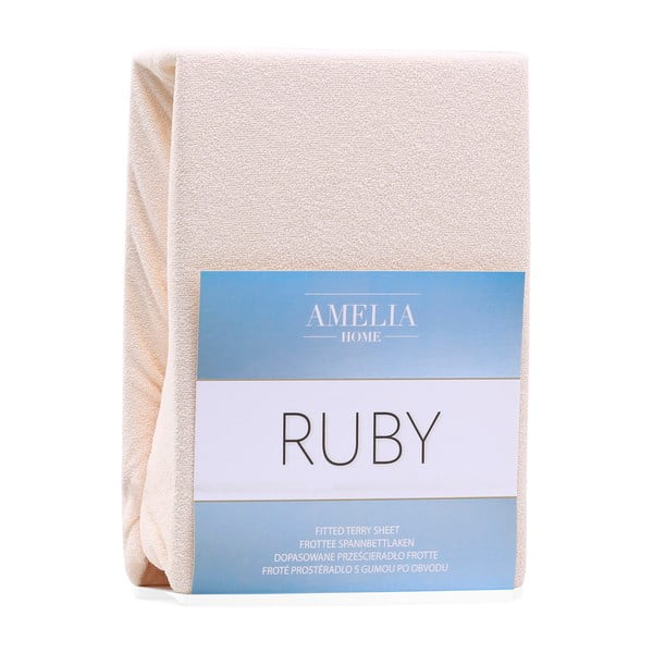 Beżowe prześcieradło frotte z gumką 160x200 cm Ruby – Restilo-image-2