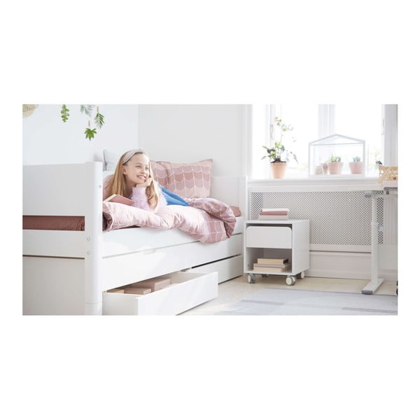 Białe dziecięce łóżko z dodatkowym wysuwanym łóżkiem i szufladą Flexa White, 90x200 cm-image-1