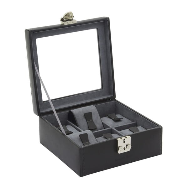 Czarne pudełko skórzane na 6 zegarków Friedrich Lederwaren Infinity