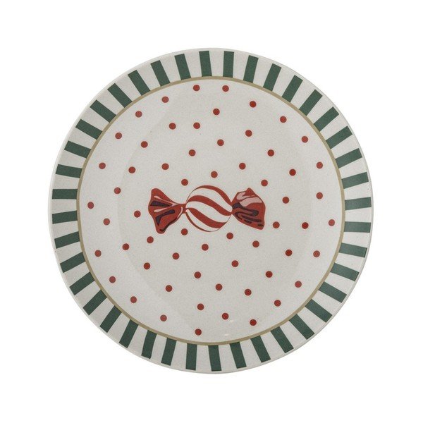 Biały kamionkowy talerz deserowy ze świątecznym motywem ø 16 cm Yule – Bloomingville