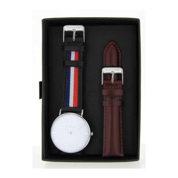 Komplet czarnych zegarków męskich z paskami Black Oak Stripe Tricolor 