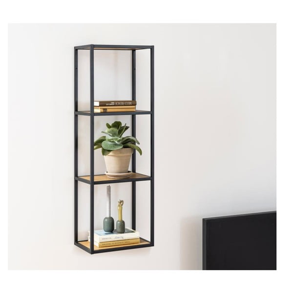 Czarno-naturalny regał ścienny w dekorze dębu 37x108 cm Seaford – Actona-image-4