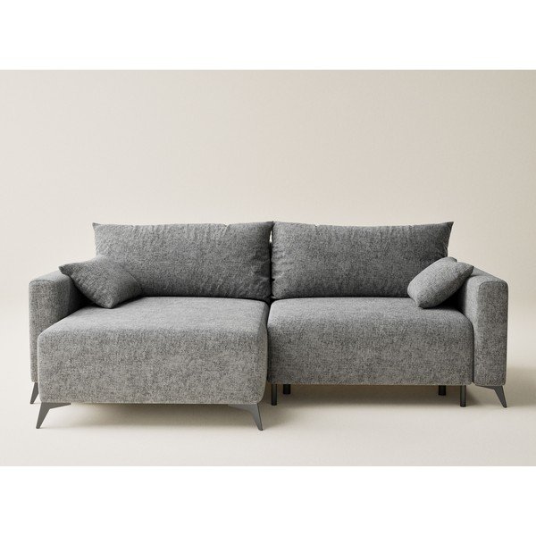 Szary rozkładany/ze schowkiem narożnik z tkaniny szenilowej (lewostronny/z szezlongiem) Leon – Maison de Rêve-image-2