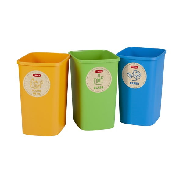 Plastikowe kosze na śmieci zestaw 3 szt. do segregacji odpadów 9 l Eco – Curver