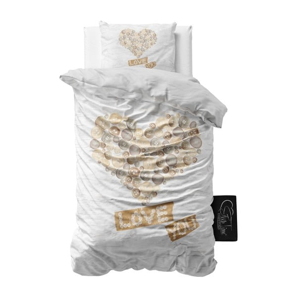Jednoosobowa pościel z mikroperkalu Sleeptime Wood Love You, 140x220 cm