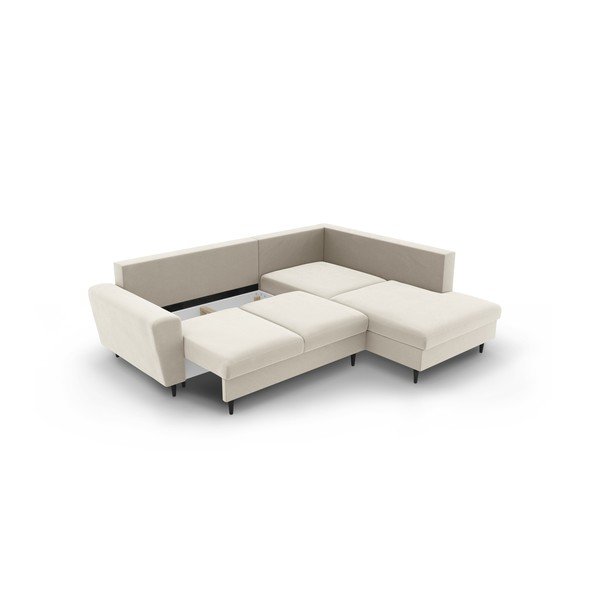 Beżowy aksamitny rozkładany narożnik ze schowkiem (prawostronny/w kształcie litery L) Kyoto – Cosmopolitan Design-image-3