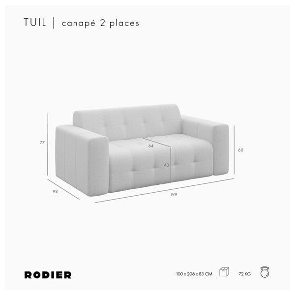 Jasnobrązowa aksamitna sofa 199 cm Tuil – Rodier-image-4