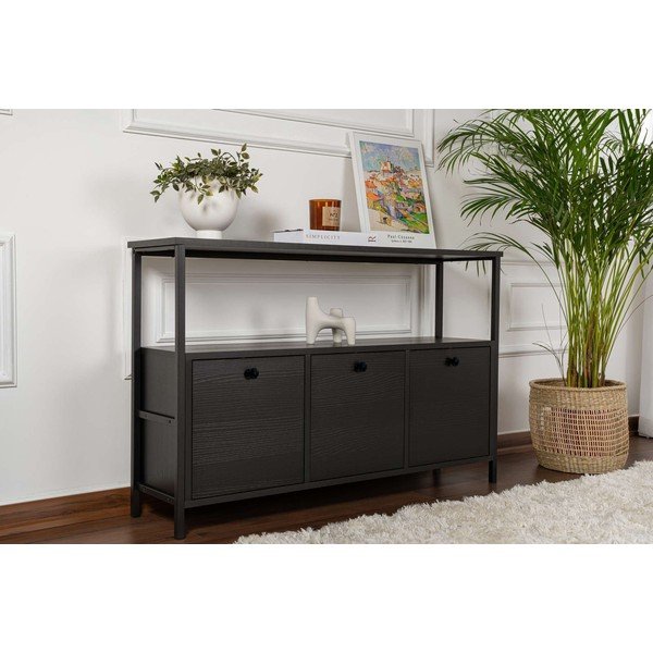 Czarna konsola z matowym wykończeniem 29,5x120 cm Solace – Kalune Design-image-1