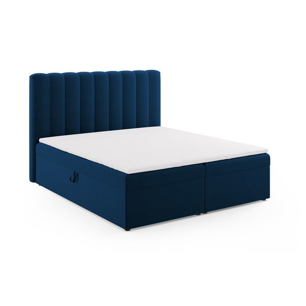 Ciemnoniebieskie łóżko boxspring ze schowkiem 180x200 cm Gina – Milo Casa