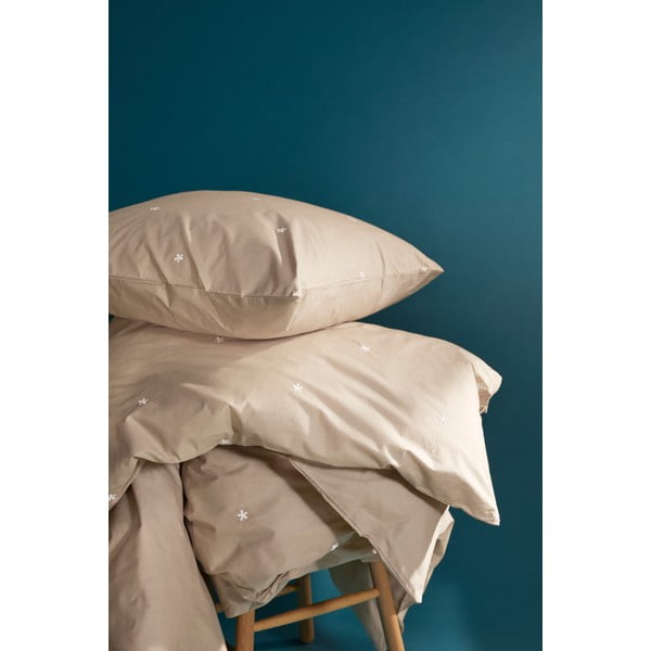 Beżowa pościel jednoosobowa z perkalu bawełnianego 140x200 cm Daisy – JUNA-image-1