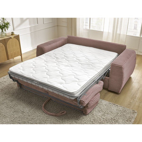 Różowa sztruksowa rozkładana sofa do spania 220 cm Hugo – Bobochic Paris-image-1