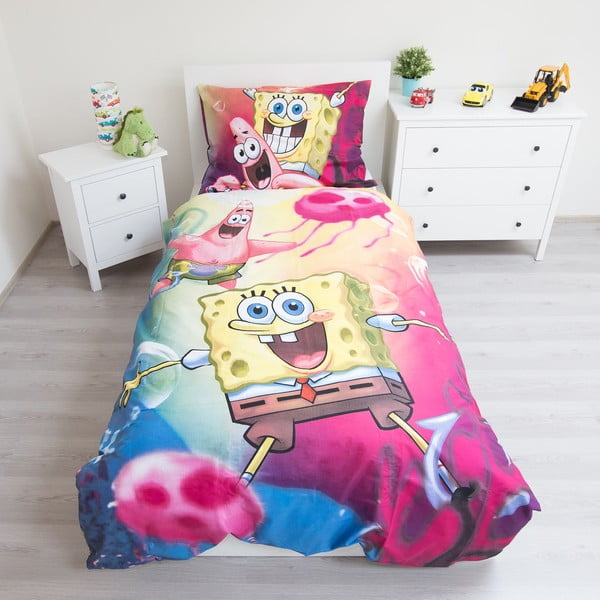 Bawełniana dziecięca pościel jednoosobowa 140x200 cm Sponge Bob – Jerry Fabrics-image-1