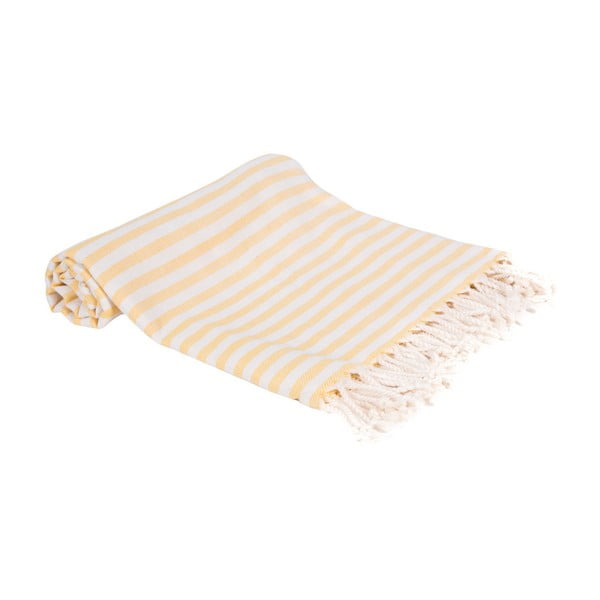 Żółty ręcznik kąpielowy tkany ręcznie Ivy's Yonca, 100x180 cm