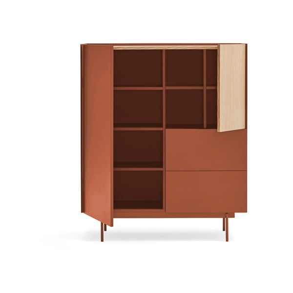 Ceglasto-naturalna wysoka komoda w dekorze dębu 100x120 cm Otto – Teulat-image-4