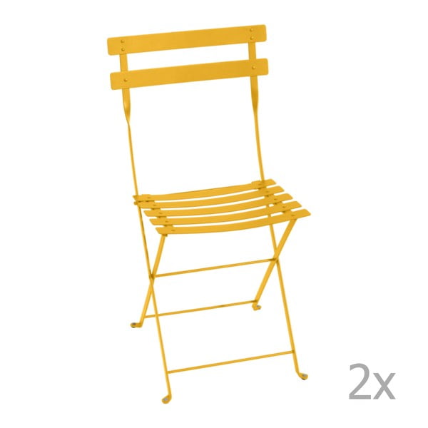 Komplet 2 żółtych składanych krzeseł ogrodowych Fermob Bistro