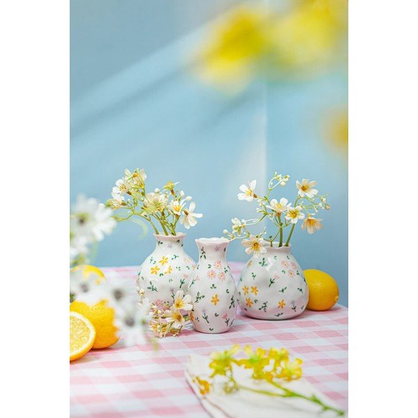 Kremowe kamionkowe wazony zestaw 3 szt. (wysokość 10 cm) Ditsy Floral – Sass & Belle-image-1