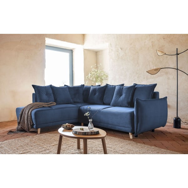Ciemnoniebieski sztruksowy rozkładany narożnik (lewostronny) Lazy Lukka – Miuform-image-1
