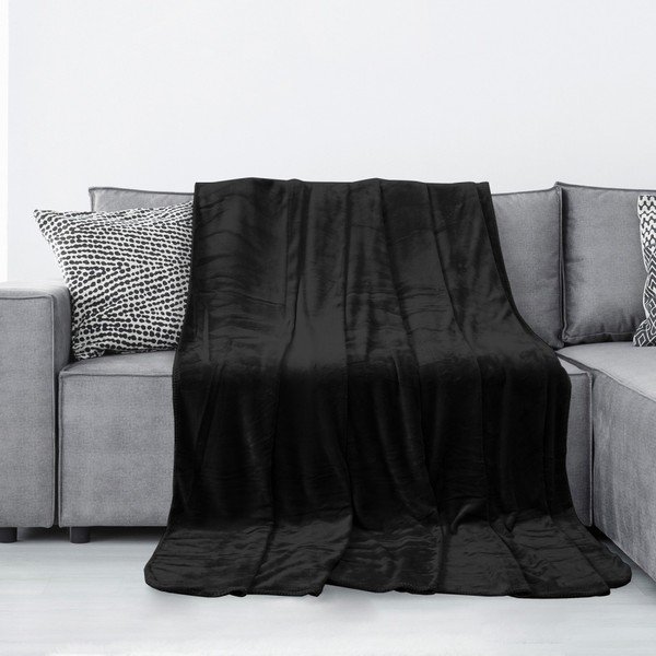 Czarny koc z mikrowłókna AmeliaHome Tyler, 70x150 cm-image-1