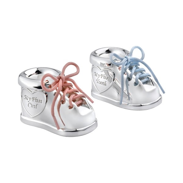 Metalowa szkatułka na pierwszy mleczny ząbek w kolorze srebra z połyskiem 6x4x4 cm Shoe  – Zilverstad-image-3